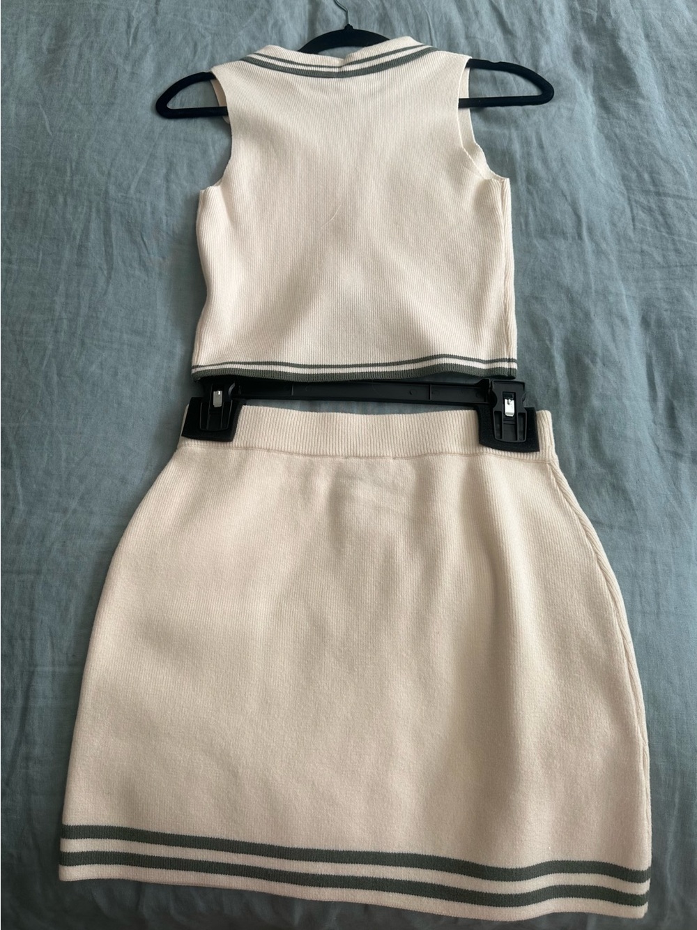 Pink Rose Cream Knit Mini Skirt with Stripe Trim - Picture 6 of 6